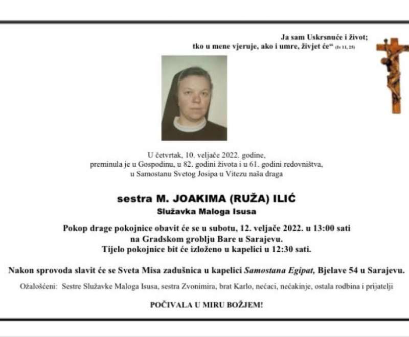 Preminula s. M. Joakima (Ruža) Ilić
