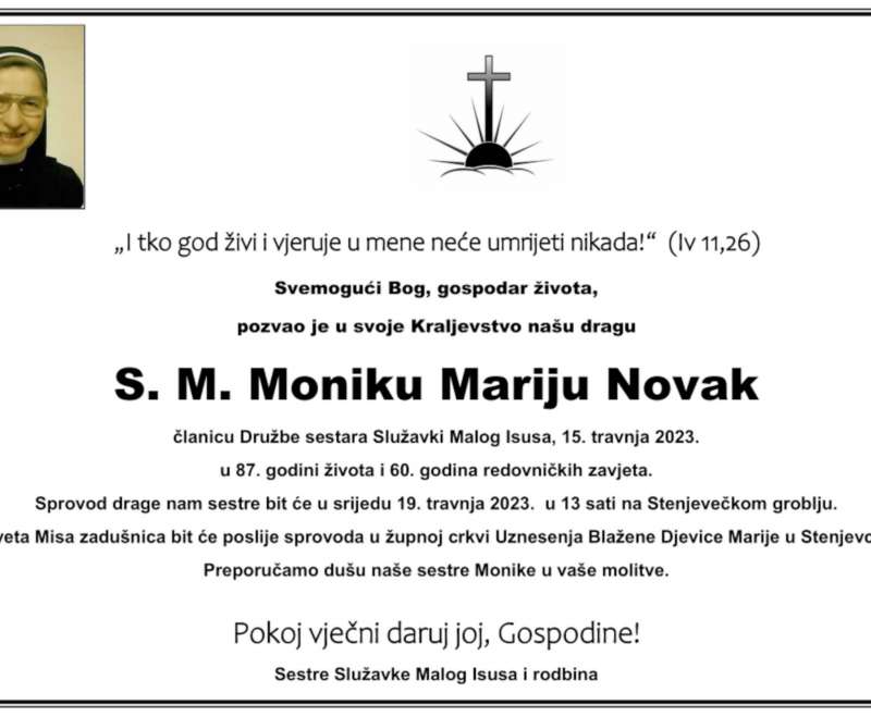 U spomen + s. M. Moniki Novak